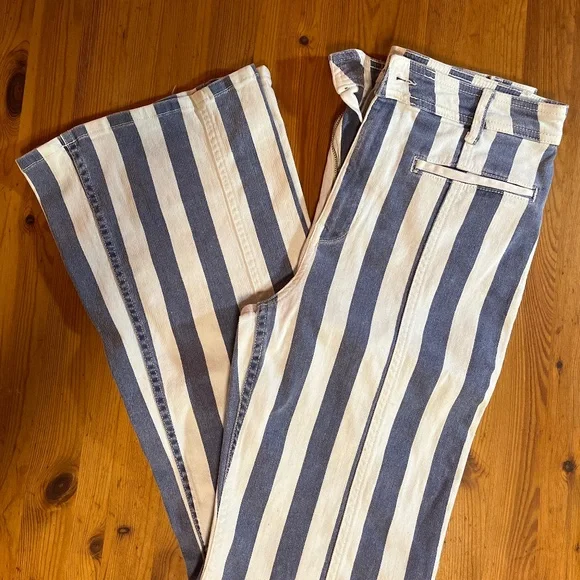 Free People Firecracker Striped Flare Jeans Star Appliqué Patch Back - Picture 2 of 5